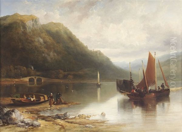 Fishing Boats, Loch Fyne Oil Painting by Edmund Thornton Crawford