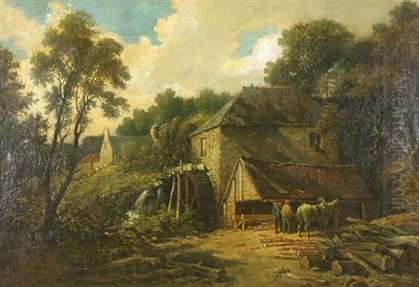 Gathering Wood By An Old Mill Oil Painting by Edmund Thornton Crawford