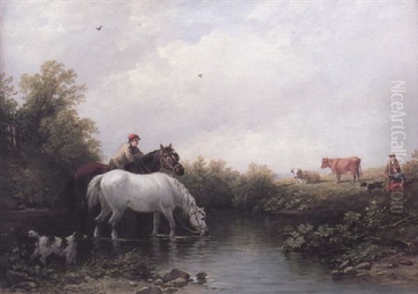 Watering The Horses Oil Painting by Edmund Thornton Crawford