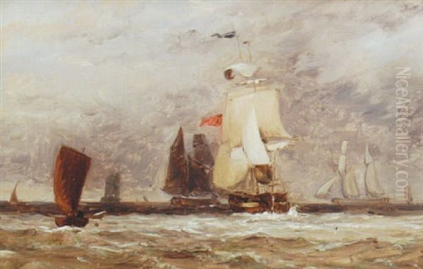 Shipping At The Mouth Of The Thames Oil Painting by Edmund Thornton Crawford