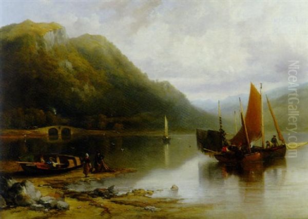 Fishing Boats, Loch Fyne Oil Painting by Edmund Thornton Crawford