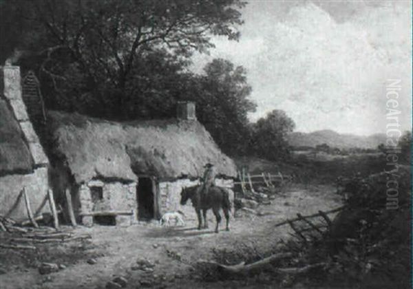 A Horseman And His Dog Halting By A Cottage Oil Painting by Edmund Thornton Crawford