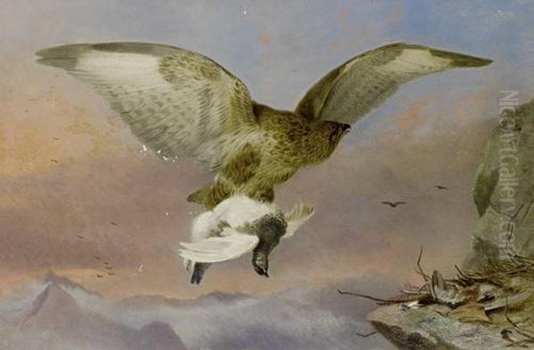 Buzzard With Ptarmigan Oil Painting by Richard Ansdell