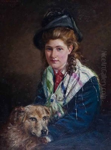 Portrait Of A Young Girl And Her Dog Oil Painting by Robert Cree Crawford