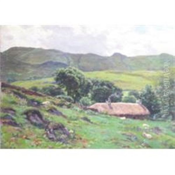 Sheep Grazing Near The Cottage Oil Painting by Robert Cree Crawford