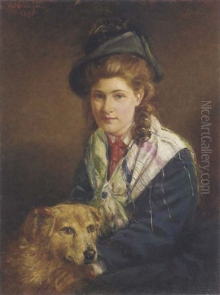 Portrait Of A Girl With Her Dog Oil Painting by Robert Cree Crawford