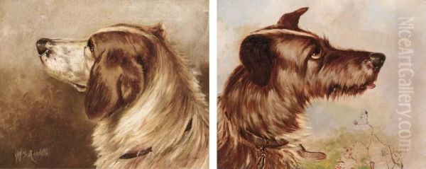 The Head Of A Terrier; And The Head Of A Gun Dog Oil Painting by William Ansdell