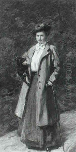 Portrait Of A Lady With Her Dog Oil Painting by Robert Cree Crawford