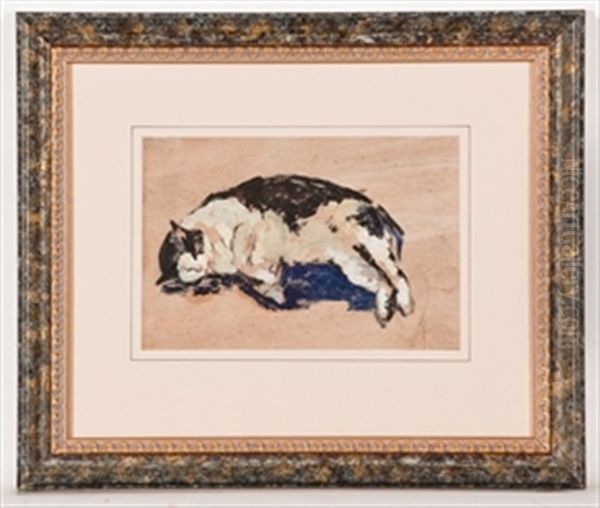 Sleeping Cat Oil Painting by Joseph Crawhall