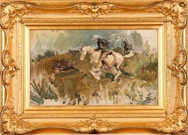 A Wild Boar Hunt Oil Painting by Joseph Crawhall