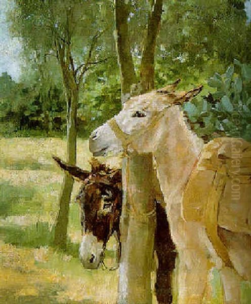 Donkeys, Tangier Oil Painting by Joseph Crawhall