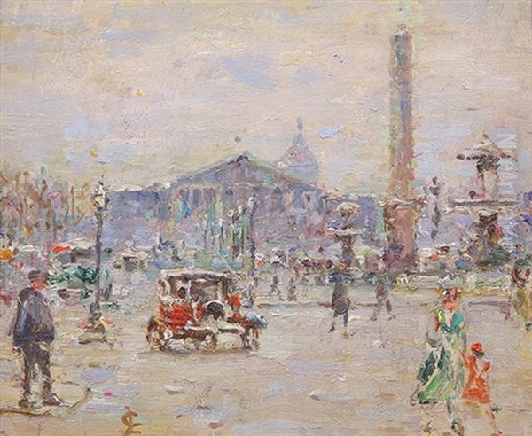 La Place De La Concorde, Paris Oil Painting by Lionel Townsend Crawshaw