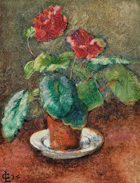 Stillleben Mit Roten Blumen Oil Painting by Lionel Townsend Crawshaw