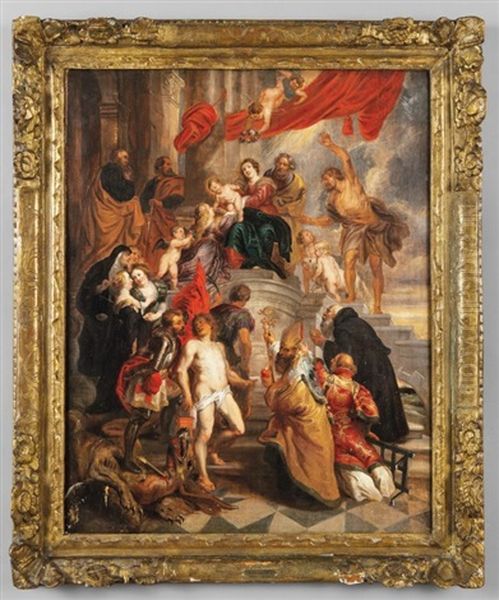 Madonna Con Bambino, Angeli E Santi Oil Painting by Caspar de Crayer