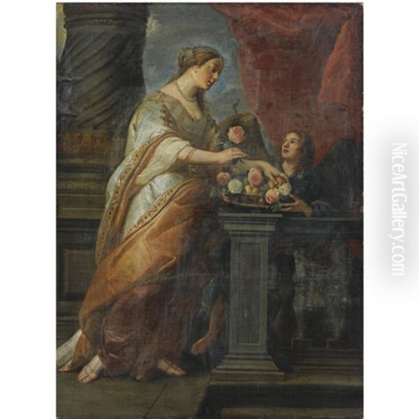 Saint Dorothea, Together With An Angel Oil Painting by Caspar de Crayer