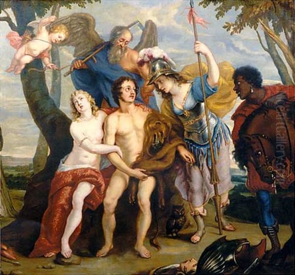 Hercules At The Crossroads Oil Painting by Caspar de Crayer