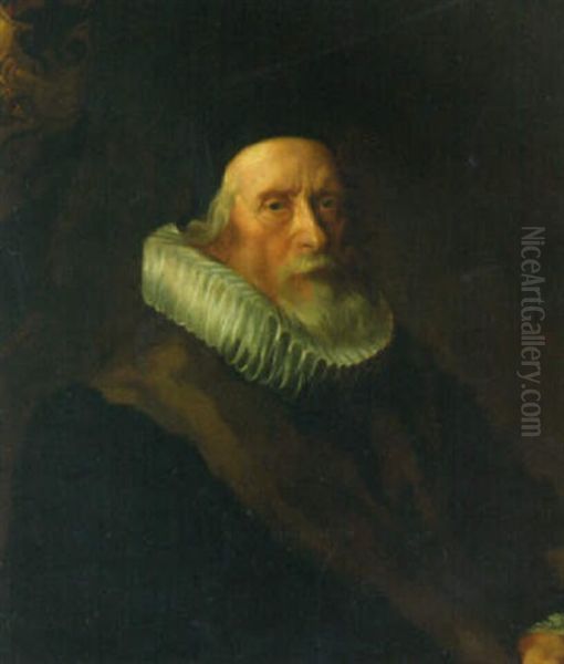 Portrait Of A Gentleman, Bust-length, In A Fur-lined Coat, A Ruff And A Black Cap Oil Painting by Caspar de Crayer