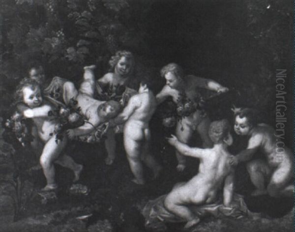 Cherubs Frolicking In A Flowered Grove Oil Painting by Caspar de Crayer