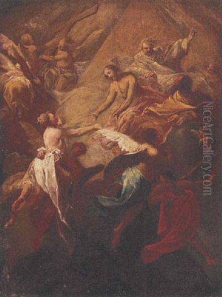 A Female Saint Being Received Into Heaven Oil Painting by Giovanni Battista Crazato