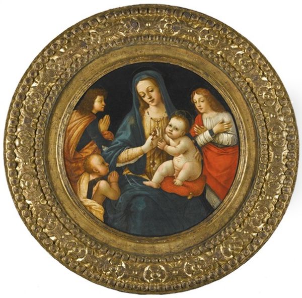 Madonna And Child With The Infant Saint John And Two Saints Oil Painting by Lorenzo Di Credi