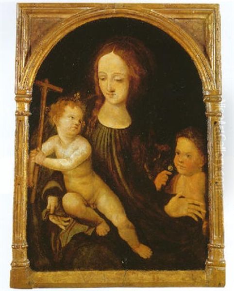 The Madonna And Child With Saint John The Baptist Oil Painting by Lorenzo Di Credi