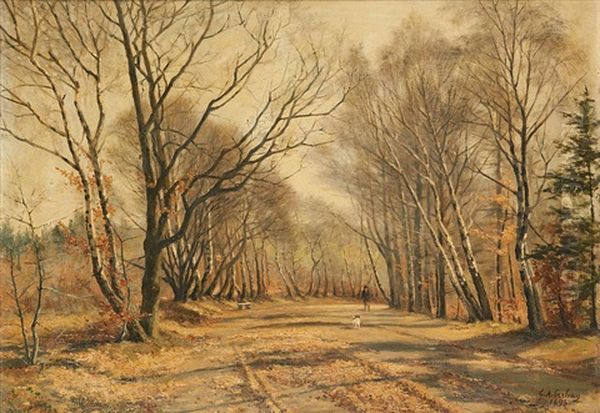 La Promenade Du Chien Dans Les Environs De Spa Oil Painting by Gerard Antoine Crehay