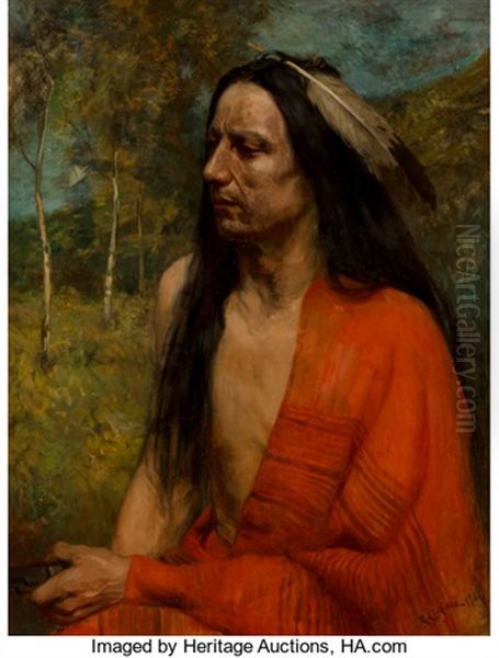 Indian With Red Robe Oil Painting by Richard Creifelds