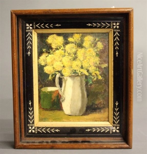 Chrysanthemum In Vase Oil Painting by Richard Creifelds