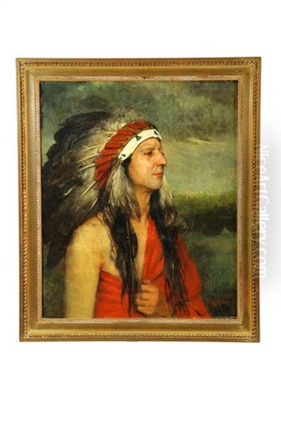 Portrait Of An American Indian Oil Painting by Richard Creifelds