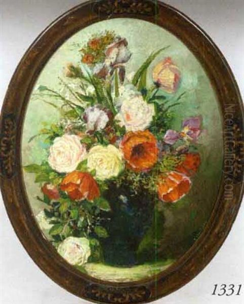 Still Life Of Flowers In A Vase Oil Painting by Richard Creifelds