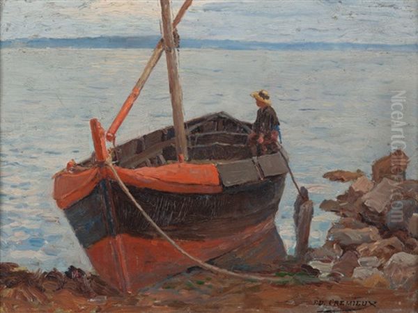 Boot Mit Knaben An Der Meereskuste Oil Painting by Edouard Cremieux