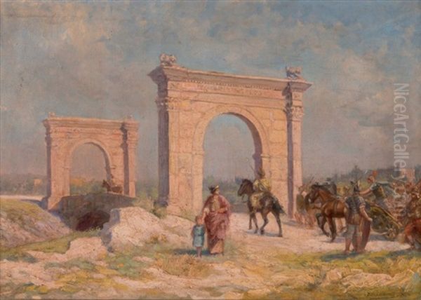 Le Pont Flavien A Saint-chamas Oil Painting by Edouard Cremieux