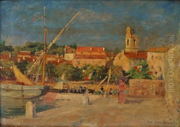 Mediterranean Harbour Scene Oil Painting by Edouard Cremieux