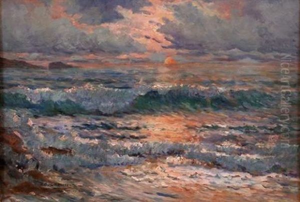 Marine Au Coucher De Soleil Oil Painting by Edouard Cremieux