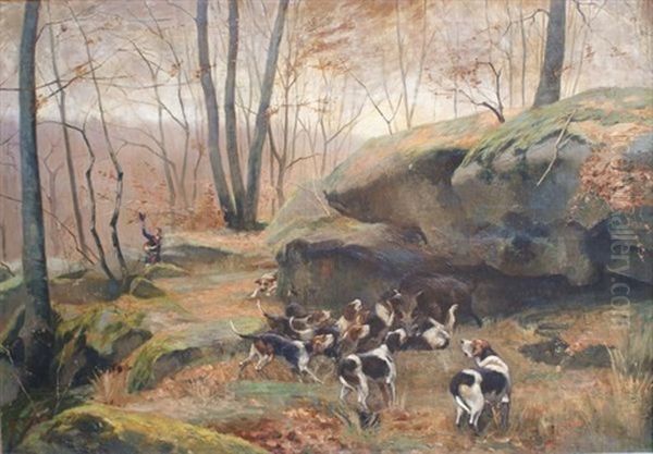 Scene De Chasse A Court Oil Painting by Edouard Cremieux