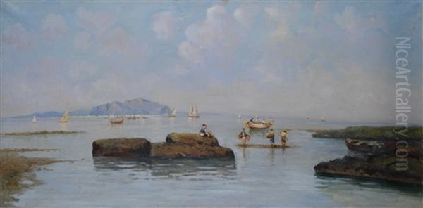 Marina Con Pescatori Oil Painting by Erminio Cremp