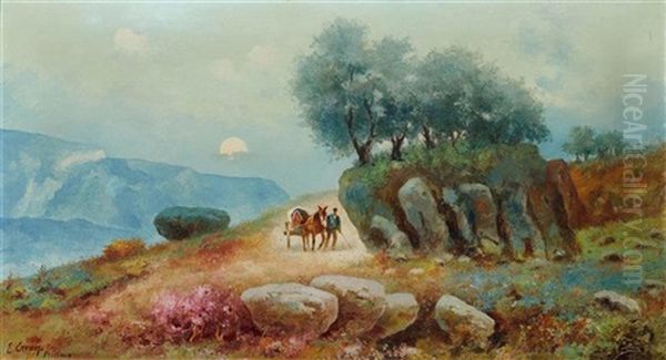 Donkey And Cart Oil Painting by Erminio Cremp