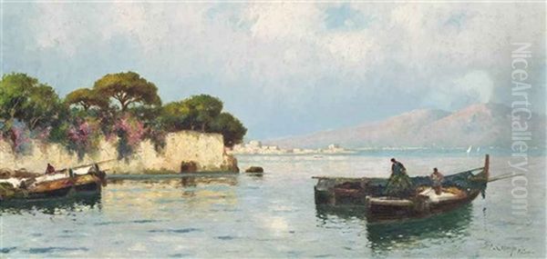 Fishermen Before Etna, Palermo Oil Painting by Erminio Cremp