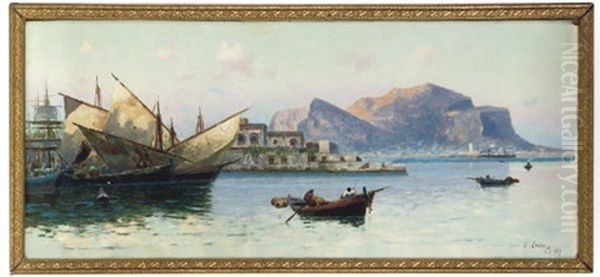 Fishing At Sunrise, Palermo Bay Oil Painting by Erminio Cremp