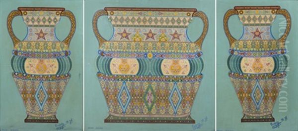 Vases (+ 2 Others, Various Sizes; Triptych) Oil Painting by Joseph (Fleury Joseph) Crepin