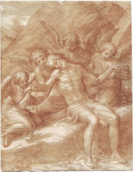 Der Leichnam Christi, Von Engeln Gehalten Oil Painting by Michelangelo Anselmi