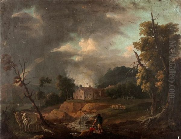 Pecheurs Au Bord De La Riviere Dans Un Paysage Italianisant Oil Painting by Louis-Philippe Crepin