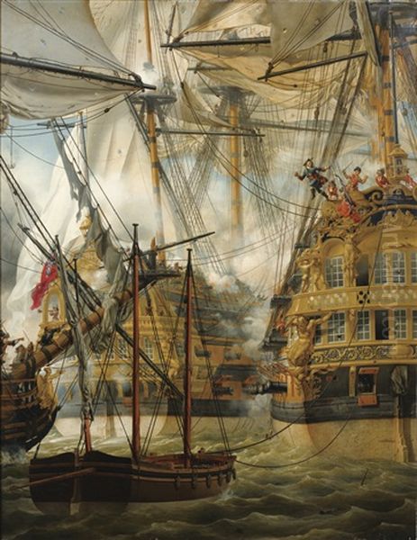 Le Combat Du Lys Et De La Gloire Contre Le Cumberland Oil Painting by Louis-Philippe Crepin