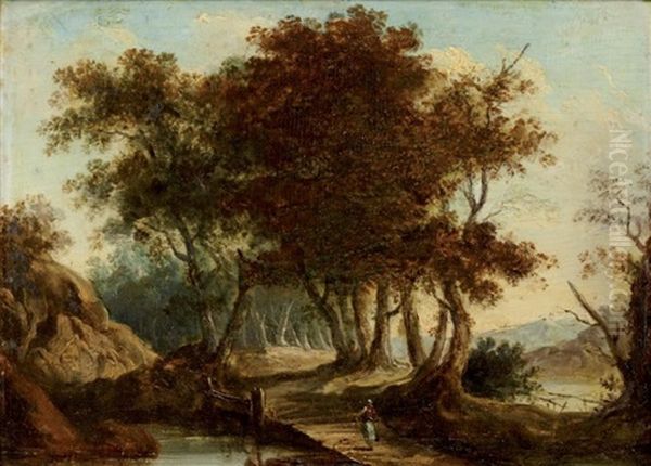 Paysage Au Petit Pont, Paysage Au Rocher (pair) Oil Painting by Louis-Philippe Crepin