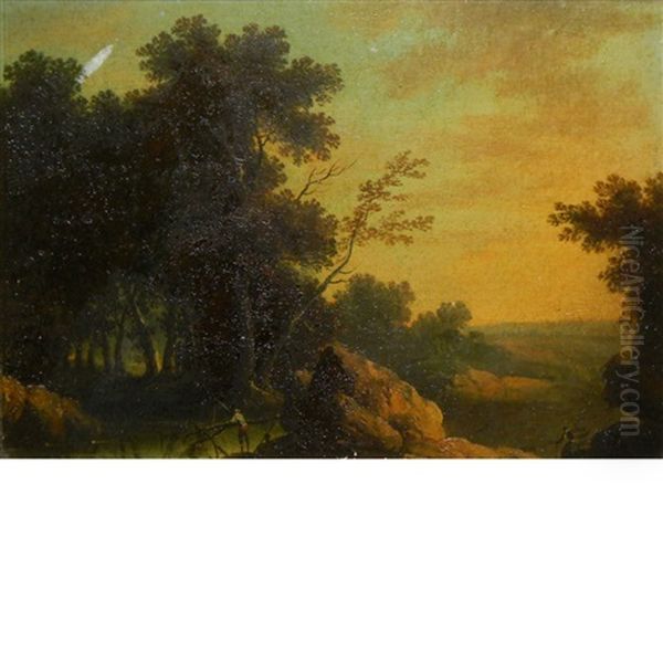 Landscapes With Fishermen (pair) Oil Painting by Louis-Philippe Crepin