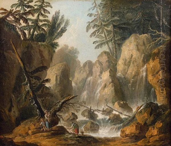 Lavandieres Au Bord D'une Cascade De Montagne Oil Painting by Louis-Philippe Crepin