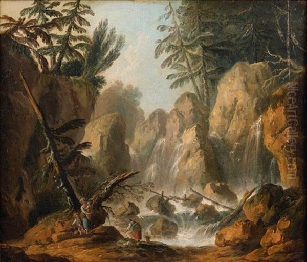 Lavandieres Au Bord D'une Cascade De Montagne Oil Painting by Louis-Philippe Crepin