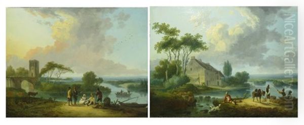 Paysages Animes (2 Works) Oil Painting by Louis-Philippe Crepin