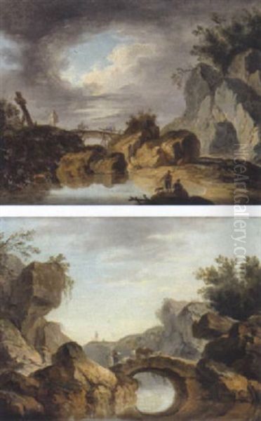 Gebirgige Fluslandschaft Mit Hirten Und Reisenden Oil Painting by Louis-Philippe Crepin