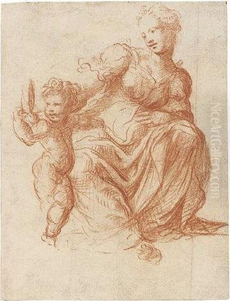 Mother And Child Oil Painting by Michelangelo Anselmi